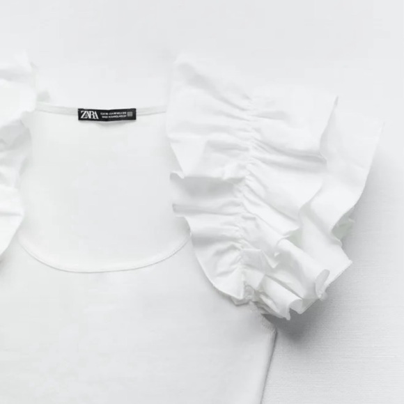 Zara White Ruffled Rib Bodysuit - Picture 7 of 16